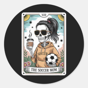 Pegatina Redonda Tarjeta de Tarot de Esqueleto Divertido Halloween