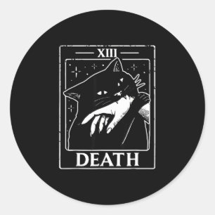Pegatina Redonda Tarjeta de tarot de gato negro vintage muerte humo