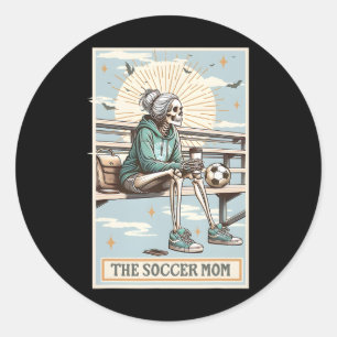 Pegatina Redonda Tarjeta de Tarot de Mamá Futbolista Retro Esquelet