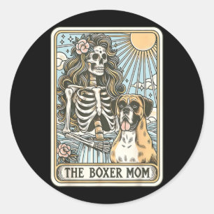 Pegatina Redonda Tarjeta de Tarot de Perro Boxer Esqueleto Retro Ma