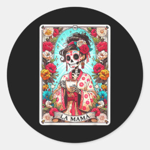 Pegatina Redonda Tarjeta de tarot divertida la mama esqueleto mexic