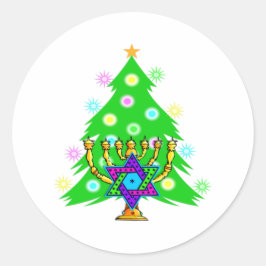 Pegatina Redonda Tarjeta de vacaciones Chanukkah y Navidades