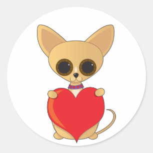 Pegatina Redonda Tarjeta del día de San Valentín de la chihuahua