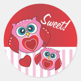Pegatina Redonda Tarjeta del día de San Valentín dulce del búho