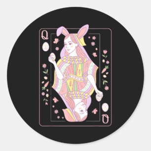 Pegatina Redonda Tarjeta divertida de Pascua de la reina conejo jug