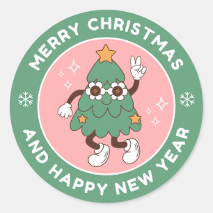 Pegatina Redonda Tarjeta festiva de Navidad y Año Nuevo