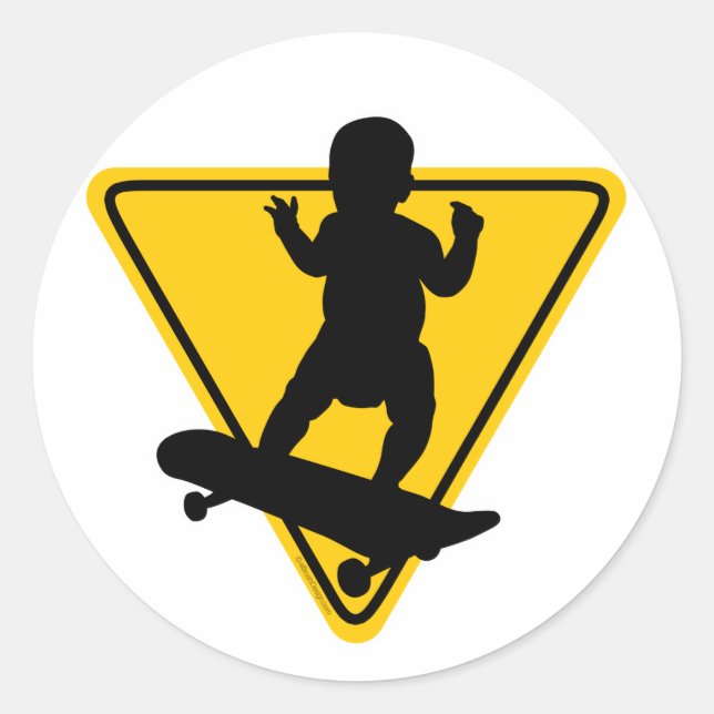 Pegatina Redonda Tarjeta para bebé en (Skate) (Anverso)