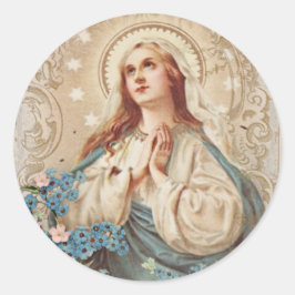 Pegatina Redonda Tarjeta religiosa bendita Virgen María Floral Vint