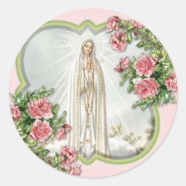 Pegatina Redonda Tarjeta religiosa de nuestra dama de Fátima Virgin