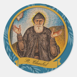 Pegatina Redonda Tarjeta religiosa de oración católica St. Charbel 
