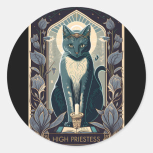Pegatina Redonda Tarjeta Tarot De Gato De Alto Sacerdote Para Gato 