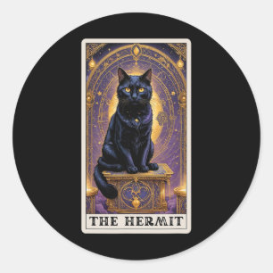 Pegatina Redonda Tarjeta Tarot de gato negro para las garabatos erm