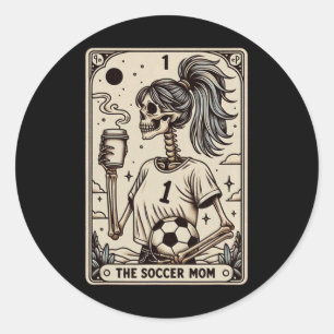 Pegatina Redonda Tarjeta Tarot de la mamá del fútbol