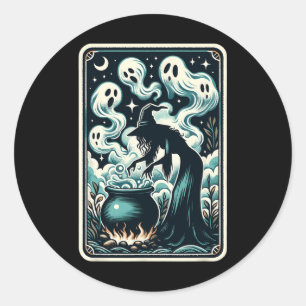 Pegatina Redonda Tarjeta Tarot Ghost Cauldron Gothic Supernatural