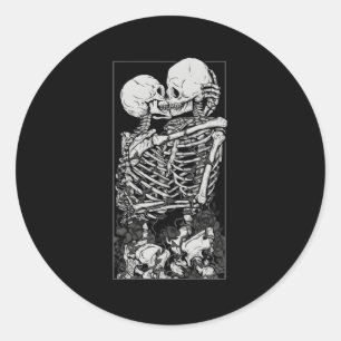 Pegatina Redonda Tarjeta Tarot Kissing Skeleton Love Skull Bones Ho