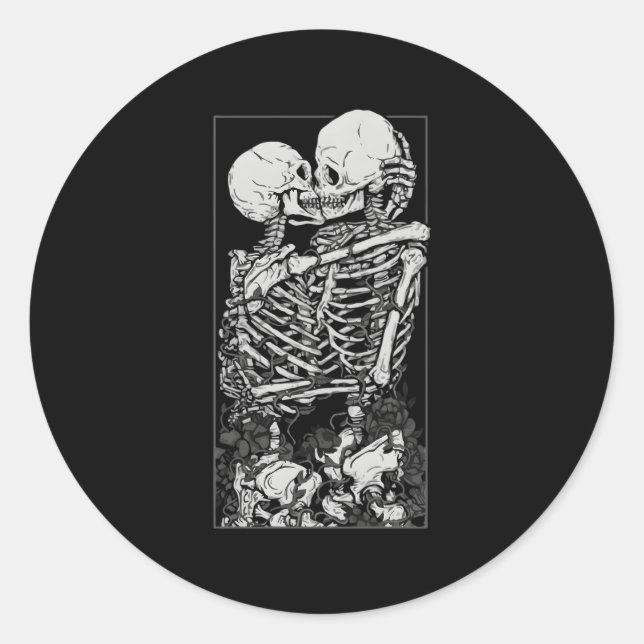 Pegatina Redonda Tarjeta Tarot Kissing Skeleton Love Skull Bones Ho (Anverso)