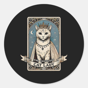 Pegatina Redonda Tarjeta Tarot para damas de gato sin hijos