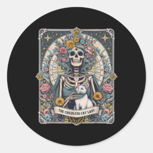 Pegatina Redonda Tarjeta Tarot para gatos sin hijos