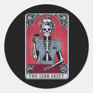 Pegatina Redonda Tarjeta Tarot Skeleton de Halloween Turno de 12 ho
