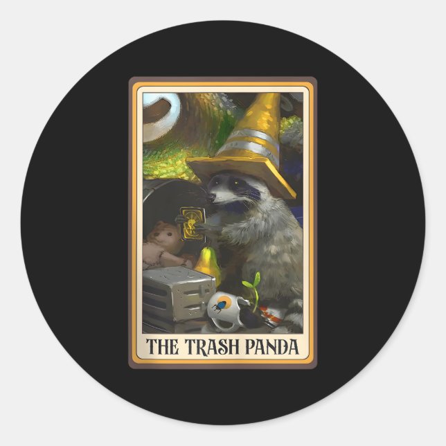 Pegatina Redonda Tarjeta Trash Panda Tarot Racoon Raccoon Trash Ea (Anverso)