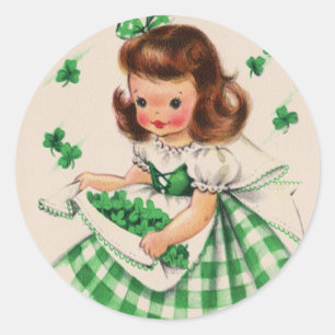 Pegatina Redonda Tarjeta vintage del Día de San Patricio de trébol 