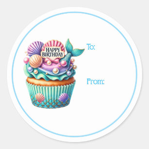 Pegatina Redonda Tarjetas Adhesivas de Regalo de Cupcake de Cumplea