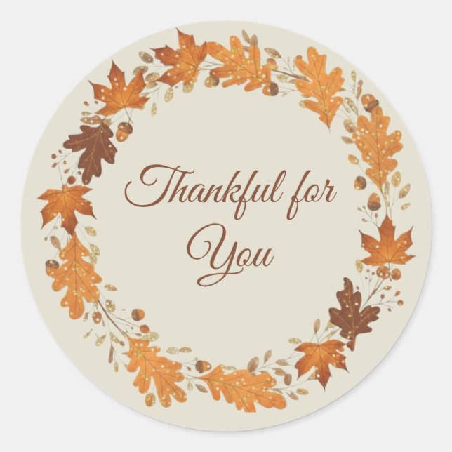 Pegatina Redonda Tarjetas de agradecimiento de otoño Gracias (Anverso)