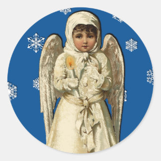 Pegatina Redonda Tarjetas de arte navideño angélicas victorianas