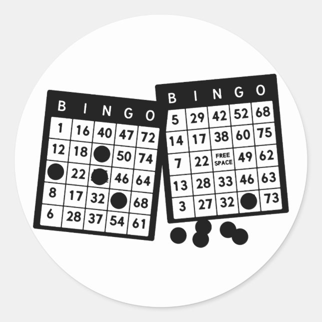 Pegatina Redonda Tarjetas de bingo fichas juego arte ilustracion (Anverso)