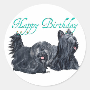 Pegatina Redonda Tarjetas de cumpleaños para Skye Terrier