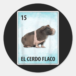 Pegatina Redonda Tarjetas de El Cerdo Flaco Mexican Skinny Pig