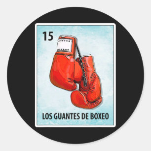 Pegatina Redonda Tarjetas de guantes mexicanos de boxeo Los Guantes