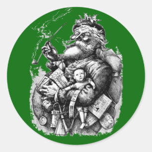 Pegatina Redonda Tarjetas del arte del St. Nick del vintage,