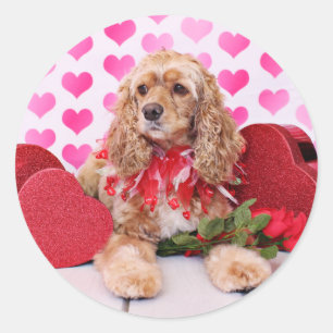 Pegatina Redonda Tarjetas del día de San Valentín - cocker spanie