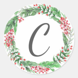Pegatina Redonda Tarjetas familiares Wreath Monograma inicial