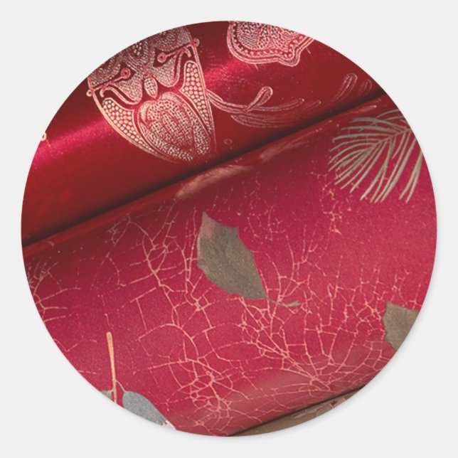 Pegatina Redonda Tarjetas y Pegatinas de papel de envolvimiento roj (Anverso)