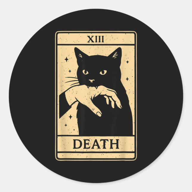 Pegatina Redonda Tarot Card Black Cat Occult Witchy Black Cat Tarot (Anverso)