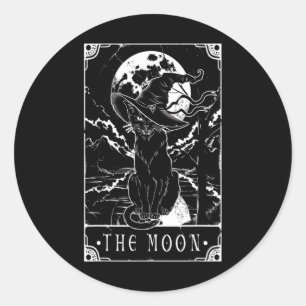 Pegatina Redonda Tarot Card Crescent Moon Y Black Cat Witch Gorra H
