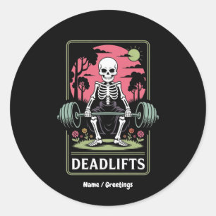 Pegatina Redonda Tarot Card Deadlifts Funny Skeleton Workout Design