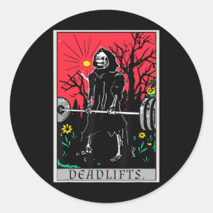 Pegatina Redonda Tarot Card Graciosa Gym Deadlifos de entrenamiento