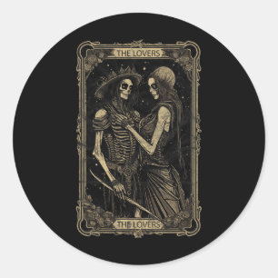 Pegatina Redonda Tarot Card The Aovers Skeleton Gótico Skull Hallow