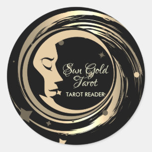 Pegatina Redonda Tarot Reader Gold Stars Moon