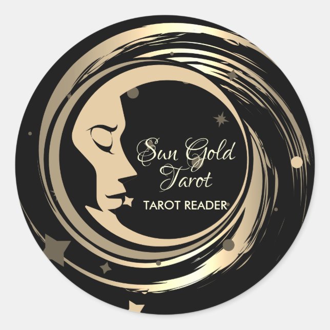 Pegatina Redonda Tarot Reader Gold Stars Moon (Anverso)