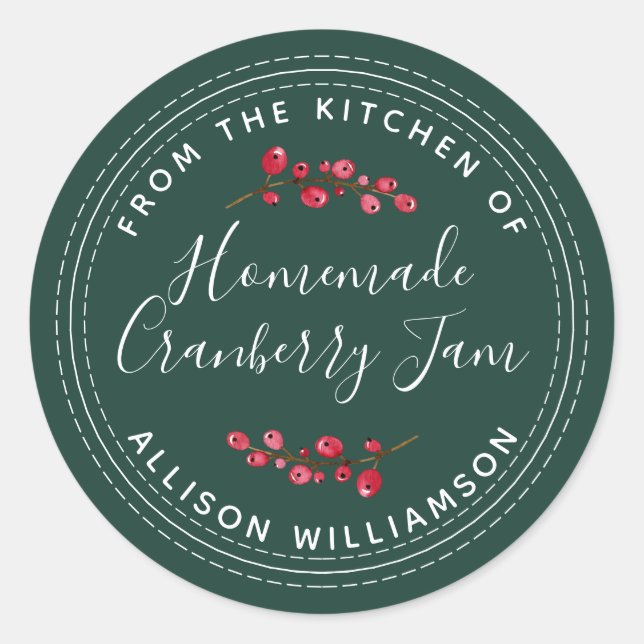 Pegatina Redonda Tarro casero de mermelada de arándano para Navidad (Anverso)