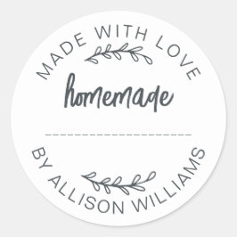 Pegatina Redonda Tarro de comida casera hecha con amor con letra bl