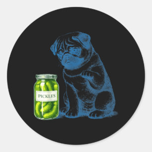 Pegatina Redonda Tarro de galletas de perro Pug vintage