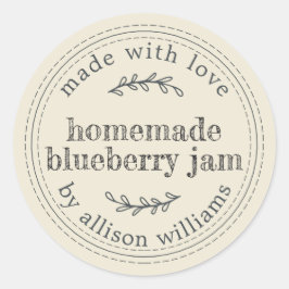 Pegatina Redonda Tarro de mermelada casera rústica de arándanos en 