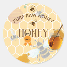 Pegatina Redonda Tarro de Miel Abeja Colmena Apicultura