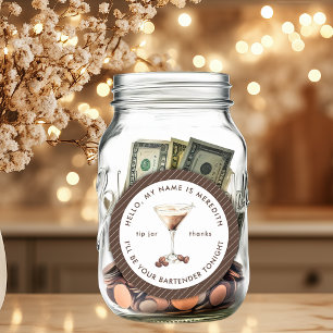 Pegatina Redonda Tarro de propinas para camarero Martini de espress