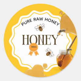 Pegatina Redonda Tarros de Miel Abejas Panal de Miel Colmena Apicul